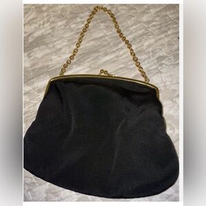 Vintage Black Evening Frame Bag with Gold Chain by St. Thomas New York